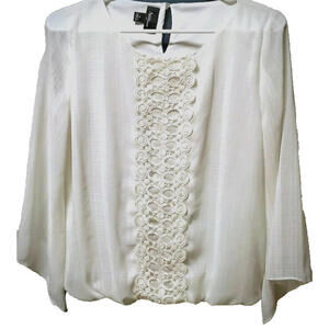 NWT Off White Embroidered Draped Angel Slv Kimono Blouse Shear Top Womens Sz S